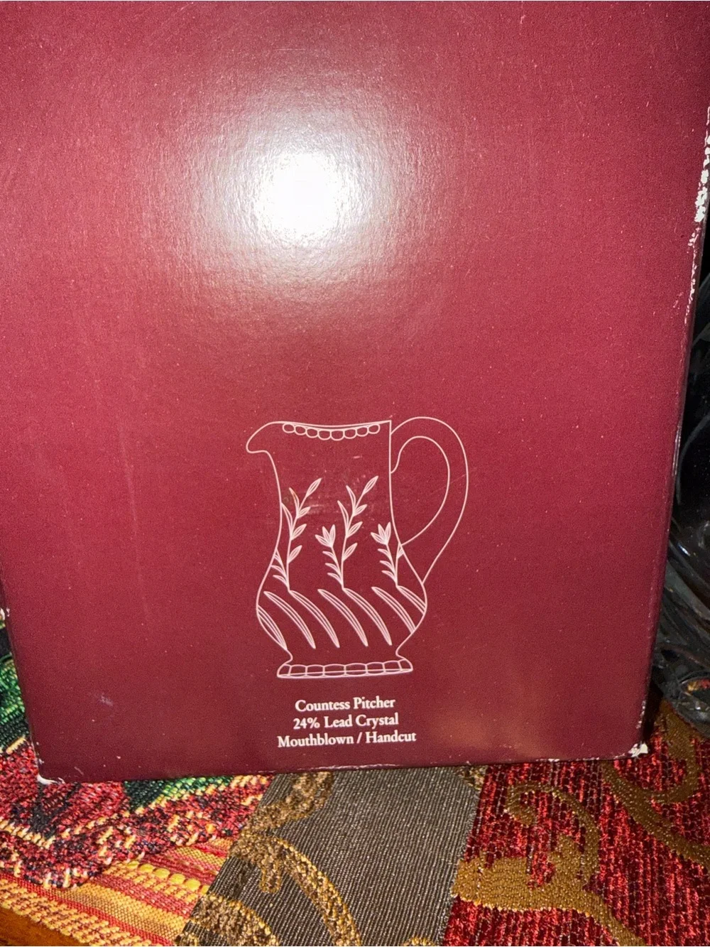 Crystal Etched Pitcher - Clear Glass Floral Design
